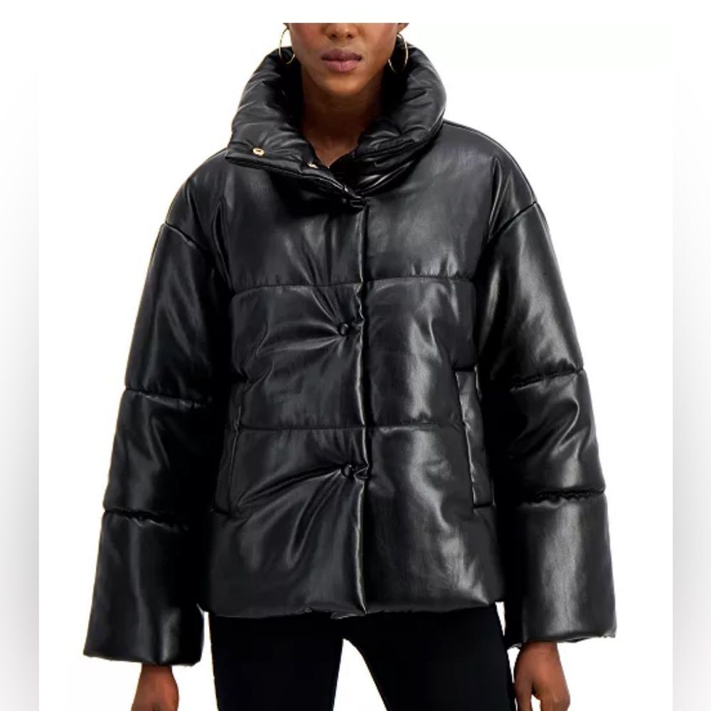 INC International Concepts Faux Leather Puffer Jacket XL NWT